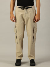 Load image into Gallery viewer, Relaxed Fit Linen Cargo Trousers Biege