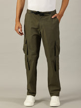 Load image into Gallery viewer, Relaxed Fit Linen Cargo Trousers Oive