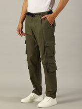 Load image into Gallery viewer, Relaxed Fit Linen Cargo Trousers Oive