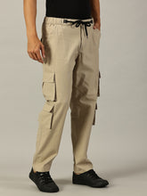 Load image into Gallery viewer, Relaxed Fit Linen Cargo Trousers Biege