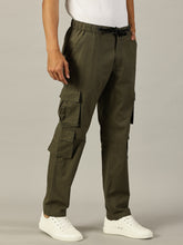 Load image into Gallery viewer, Relaxed Fit Linen Cargo Trousers Oive
