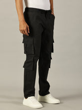 Load image into Gallery viewer, Relaxed Fit Linen Cargo Trousers Charcoal