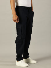 Load image into Gallery viewer, Relaxed Fit Linen Cargo Trousers Black