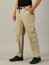 Load image into Gallery viewer, Relaxed Fit Linen Cargo Trousers Biege