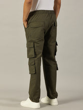 Load image into Gallery viewer, Relaxed Fit Linen Cargo Trousers Oive