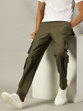 Load image into Gallery viewer, Relaxed Fit Linen Cargo Trousers Oive
