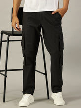 Load image into Gallery viewer, Relaxed Fit Linen Cargo Trousers Charcoal