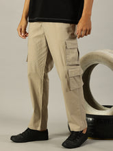 Load image into Gallery viewer, Relaxed Fit Linen Cargo Trousers Biege
