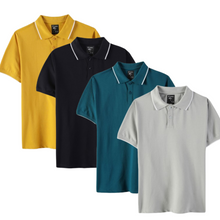 Load image into Gallery viewer, Everyday Polo T-Shirt Pack of 4: Mustard Yellow, Deep Navy, Teal Blue, Space Grey.