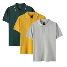 Load image into Gallery viewer, Everyday Polo T-Shirt Pack of 3: Green, Space Grey & Mustard Yellow.