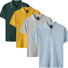 Load image into Gallery viewer, Everyday Polo T-Shirt Pack of 4: Mustard Yellow, Green, Powder Blue & Space Grey.