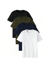 Load image into Gallery viewer, Pack of 4 T-shirts Black, Olive, White and Navy Blue.