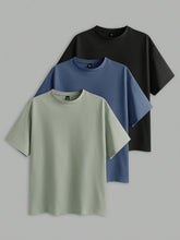 Load image into Gallery viewer, Pack of 3 T-shirts Black, Blue and Green.