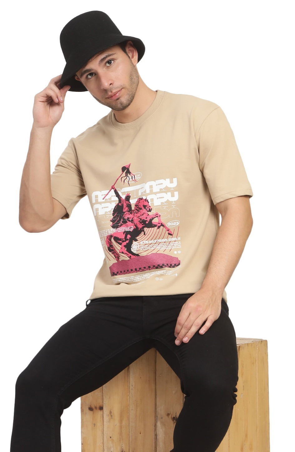 Heavyweight Oversize Graphic T-Shirt Beige