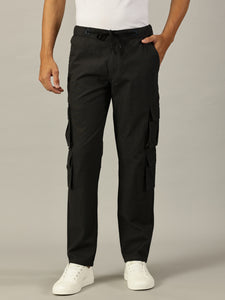 Relaxed Fit Linen Cargo Trousers Charcoal