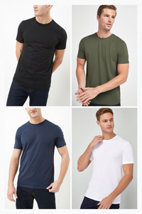 Pack of 4 Bestseller T-shirts Black, Olive, White and Navy Blue.