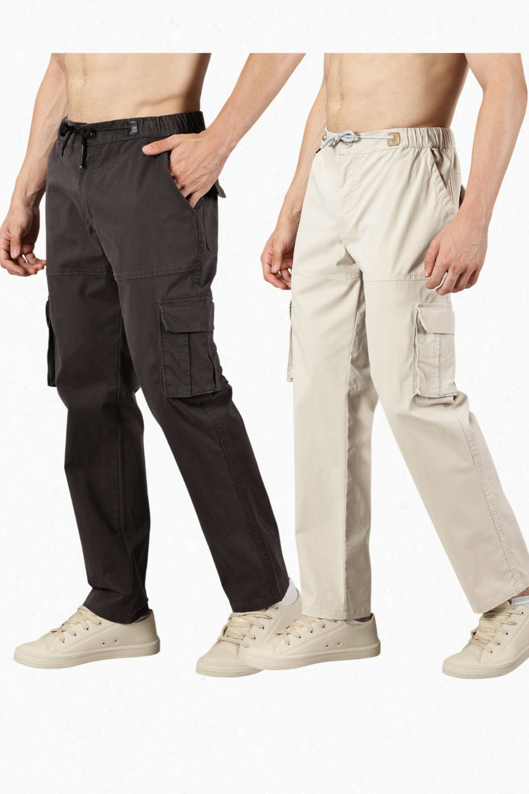 Pack of 2 Relaxed Fit Cargos Charcoal Grey m& Oatmeal