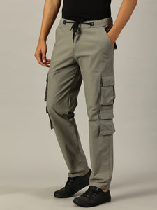 Relaxed Fit Linen Cargo Trousers Grey