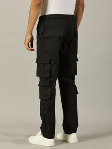 Relaxed Fit Linen Cargo Trousers Charcoal