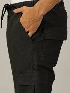 Relaxed Fit Linen Cargo Trousers Charcoal