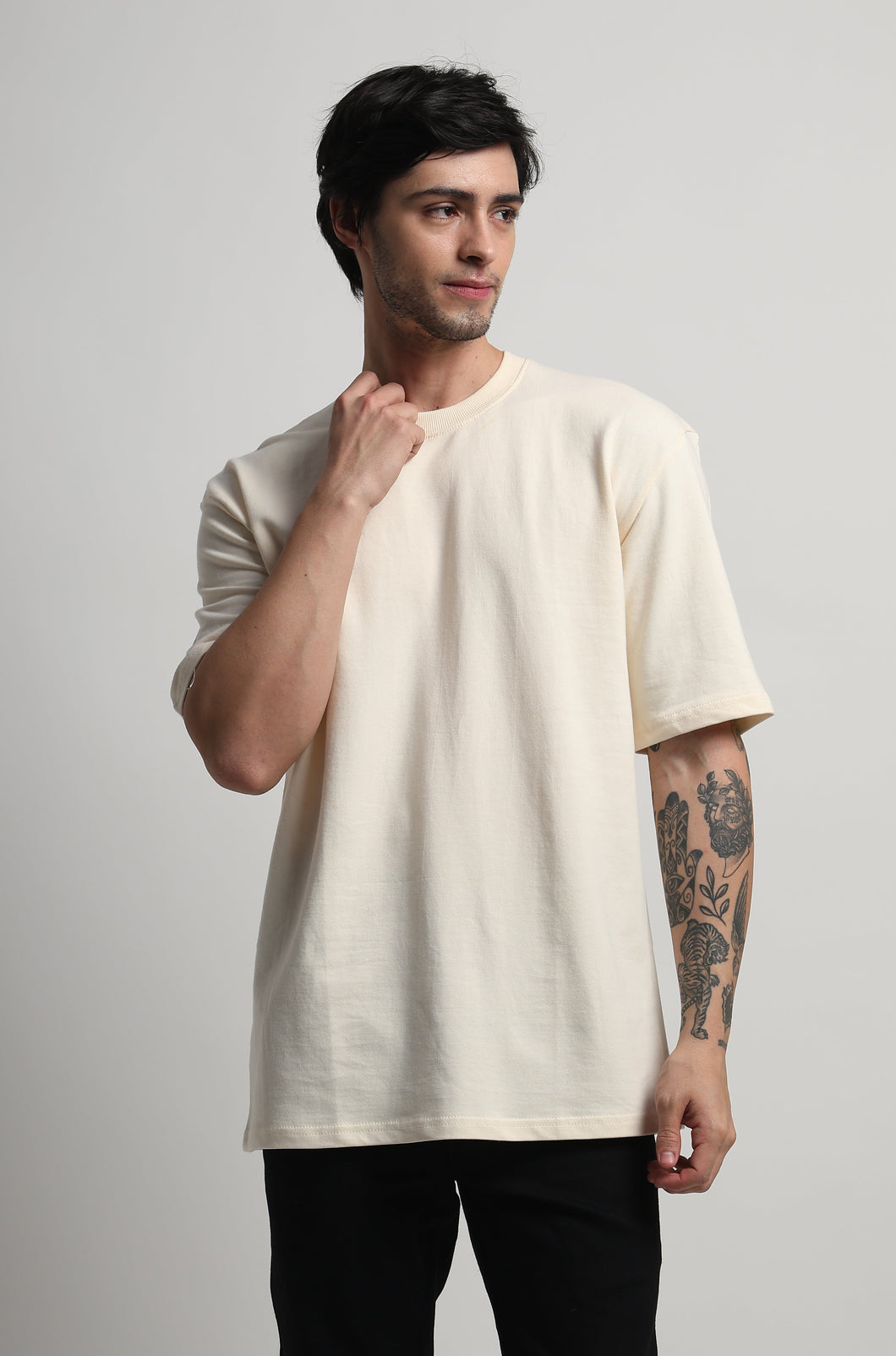 Heavyweight Oversized Solid T-Shirts Cream stone