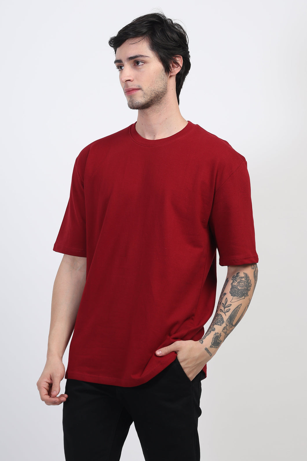 Heavyweight Oversized Solid T-Shirts Maroon