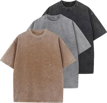 Load image into Gallery viewer, 240 GSM Heavyweight Oversized Acid Washed Pack of 3 Black, Sand &amp; Grey
