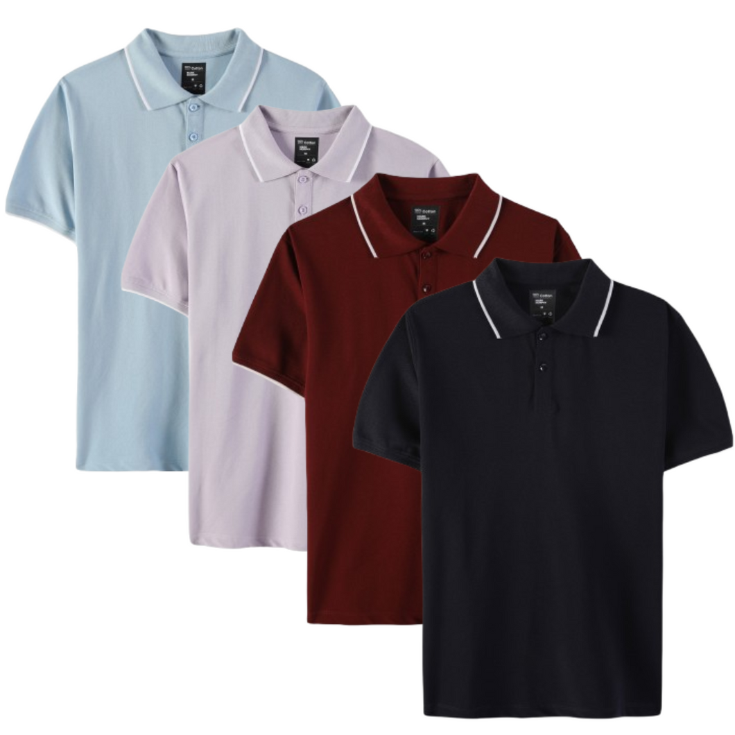 Everyday Polo T-Shirt Pack of 4: Maroon, Deep Navy, Lavender & Powder Blue.