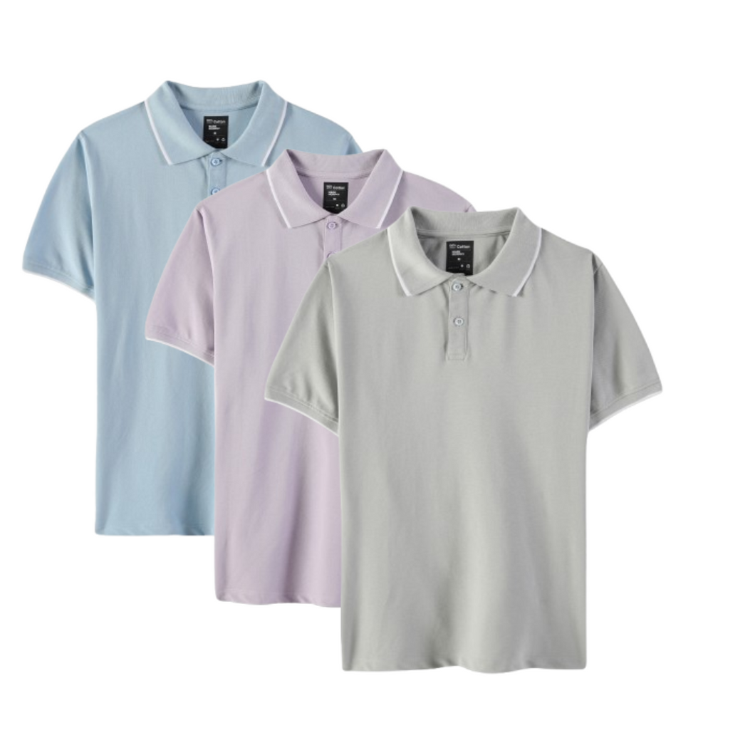 Everyday Polo T-Shirt Pack of 3: Lavender, Space Grey, & Powder Blue