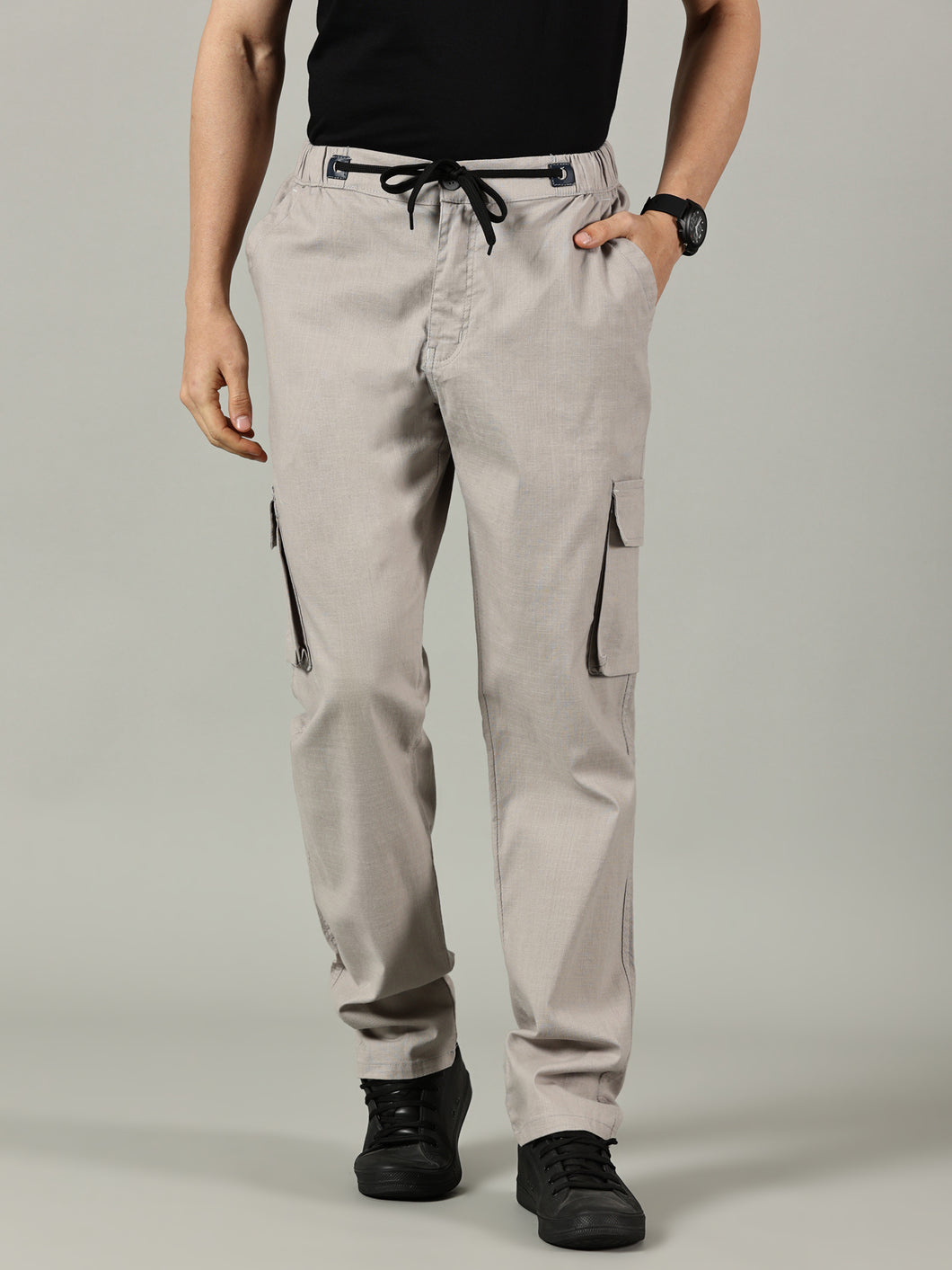Relaxed Fit Linen Cargo Ash Grey