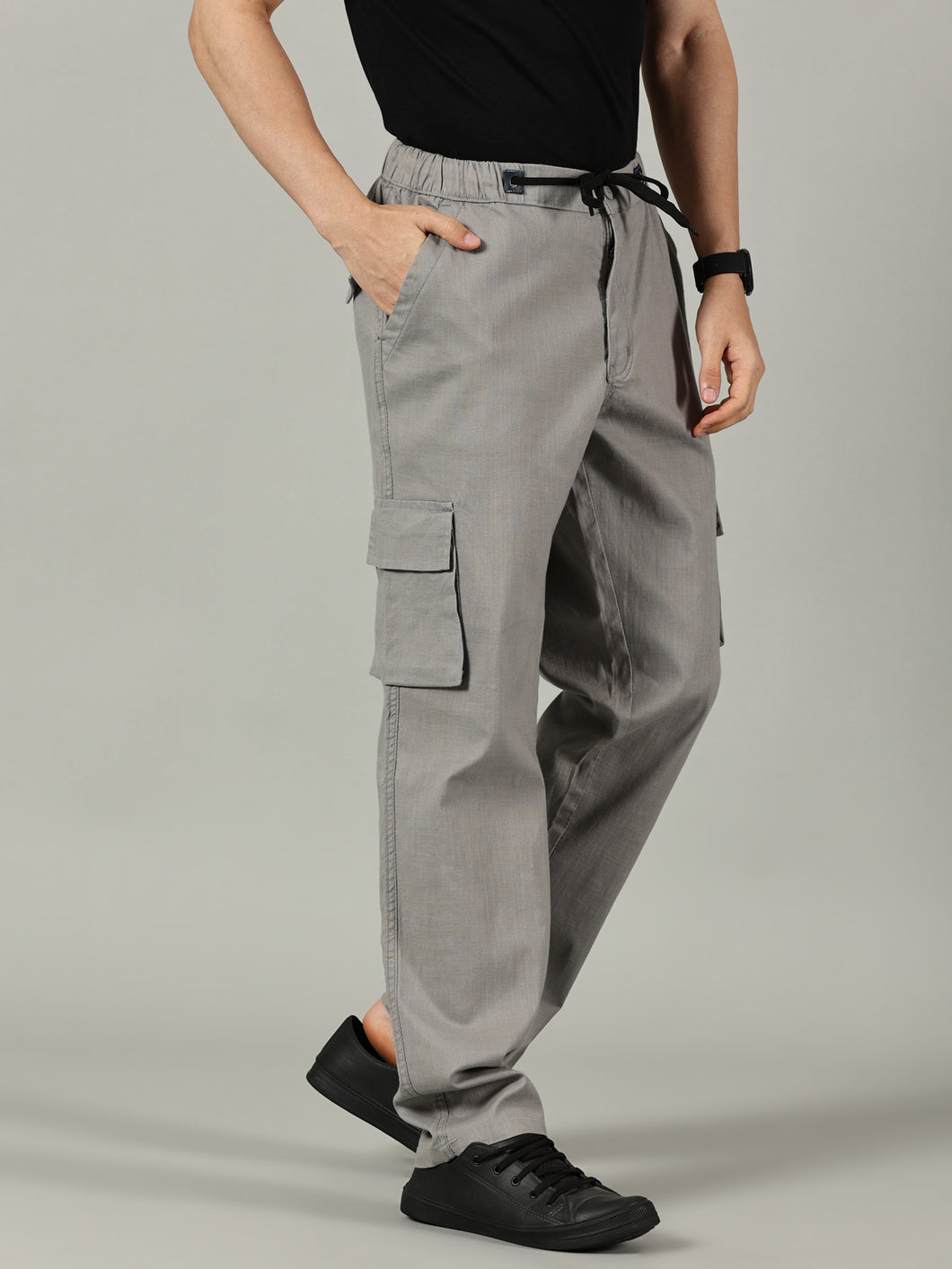 Relaxed Fit Linen Cargo Grey