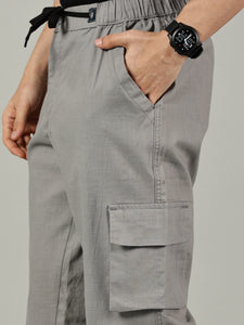 Relaxed Fit Linen Cargo Grey