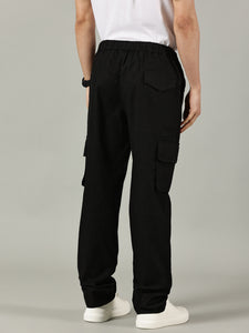 Relaxed Fit Linen Cargos Black