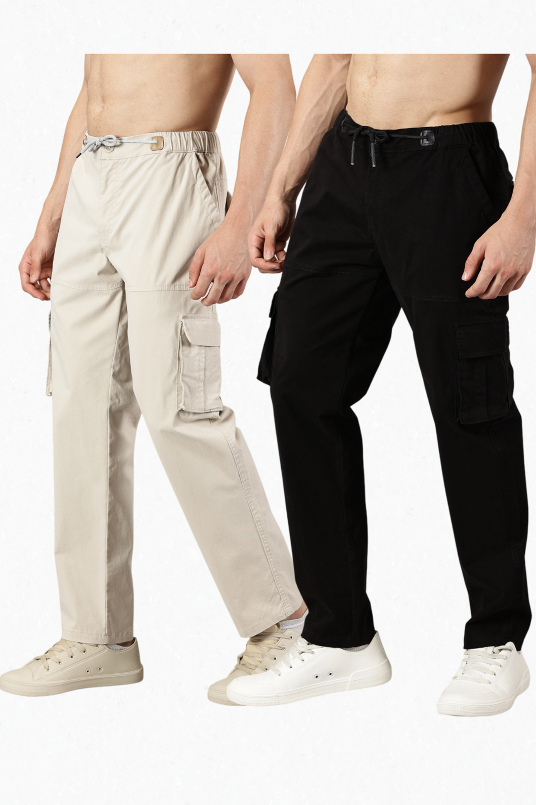 Pack of 2 Relaxed Fit Cargos Oatmal & Black
