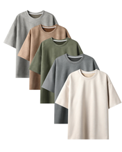 Load image into Gallery viewer, 240 GSM Heavyweight Oversized Solid Pack of 5 T-Shirts Beige,Space Grey, Olive, Steel &amp; Off White.
