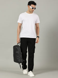 Relaxed Fit Linen Cargos Black